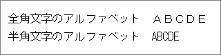画像：全角文字のアルファベットと半角文字のアルファベット