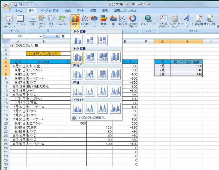 表計算ソフトのエクセルでグラフを作ろう：手順8