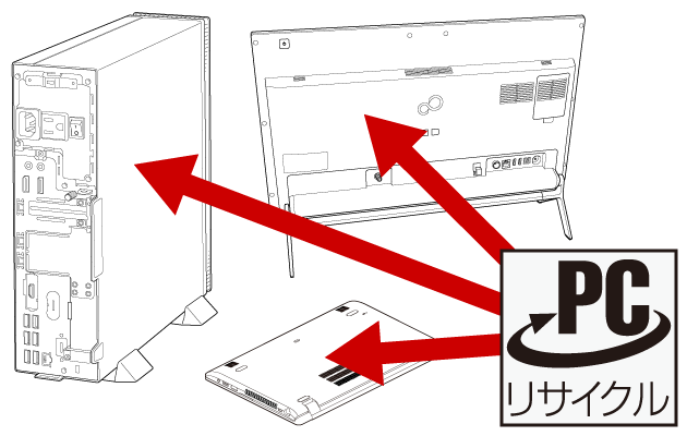 パソコンのPCリサイクルマークが付いている場所についての画像