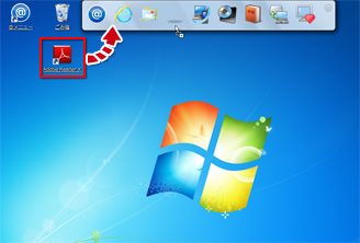�f�X�N�g�b�v�́uAdobe Reader X�v�A�C�R����F-Launcher�̏�Ƀh���b�O���h���b�v���ēo�^���Ă����ʃC���[�W
