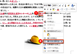添削した内容を破棄して元に戻すために、［挿入を元に戻す］を選択します画面イメージ