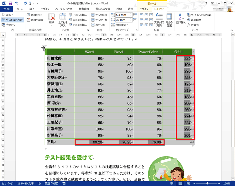表内のすべての計算結果が最新になった画面イメージ