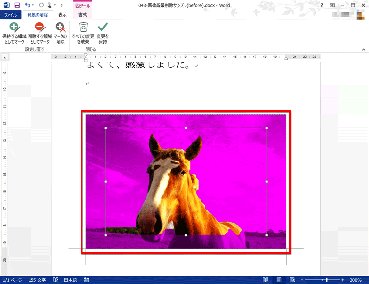 背景削除用のメニューが表示されている画面イメージ