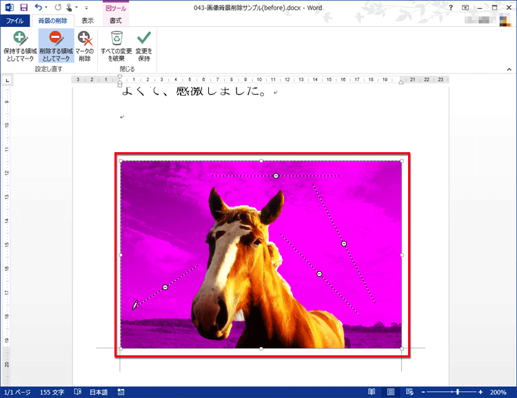 操作を繰り返し、削除したい領域がすべてピンクになった画面イメージ