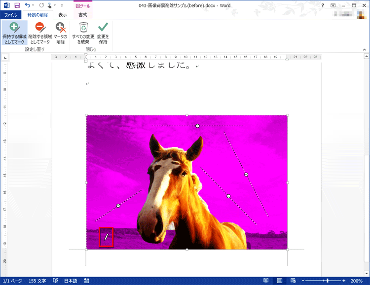 保持したい領域にマウスポインターを合わせている画面イメージ
