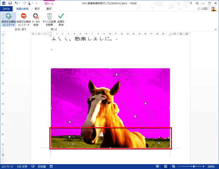 操作を繰り返し、保持したい領域からピンク色を消した画面イメージ