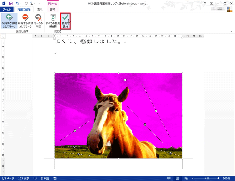 領域の設定が完了し［変更を保持］ボタンをクリックしている画面イメージ