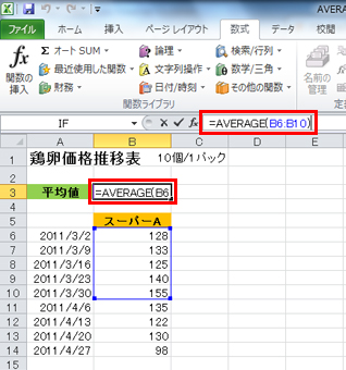 B3を選択して、数式バーをクリックしている画面イメージ