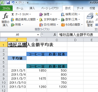 嗜好品を購入したときの金額一覧表の画面イメージ