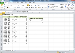 会員利用回数一覧の画面イメージ