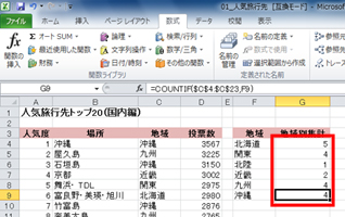 COUNTIF関数の式を9行目までコピーしている画面イメージ