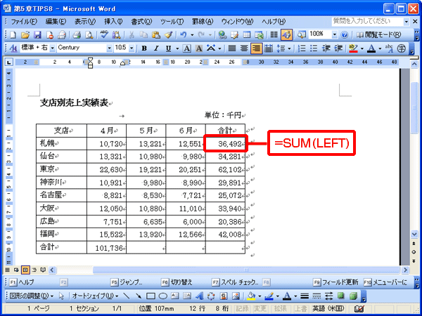 計算結果が表示された画面