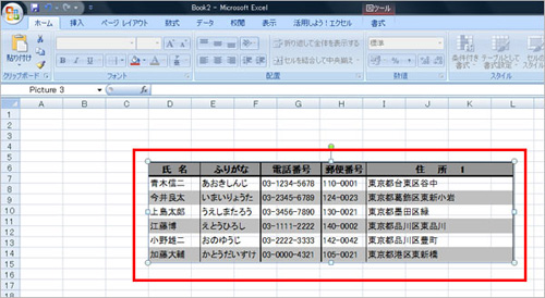 コピーした表が図として貼り付けられているイメージ画像